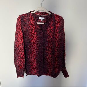 Equipment Red and Black Leopard Print Silk Blouse